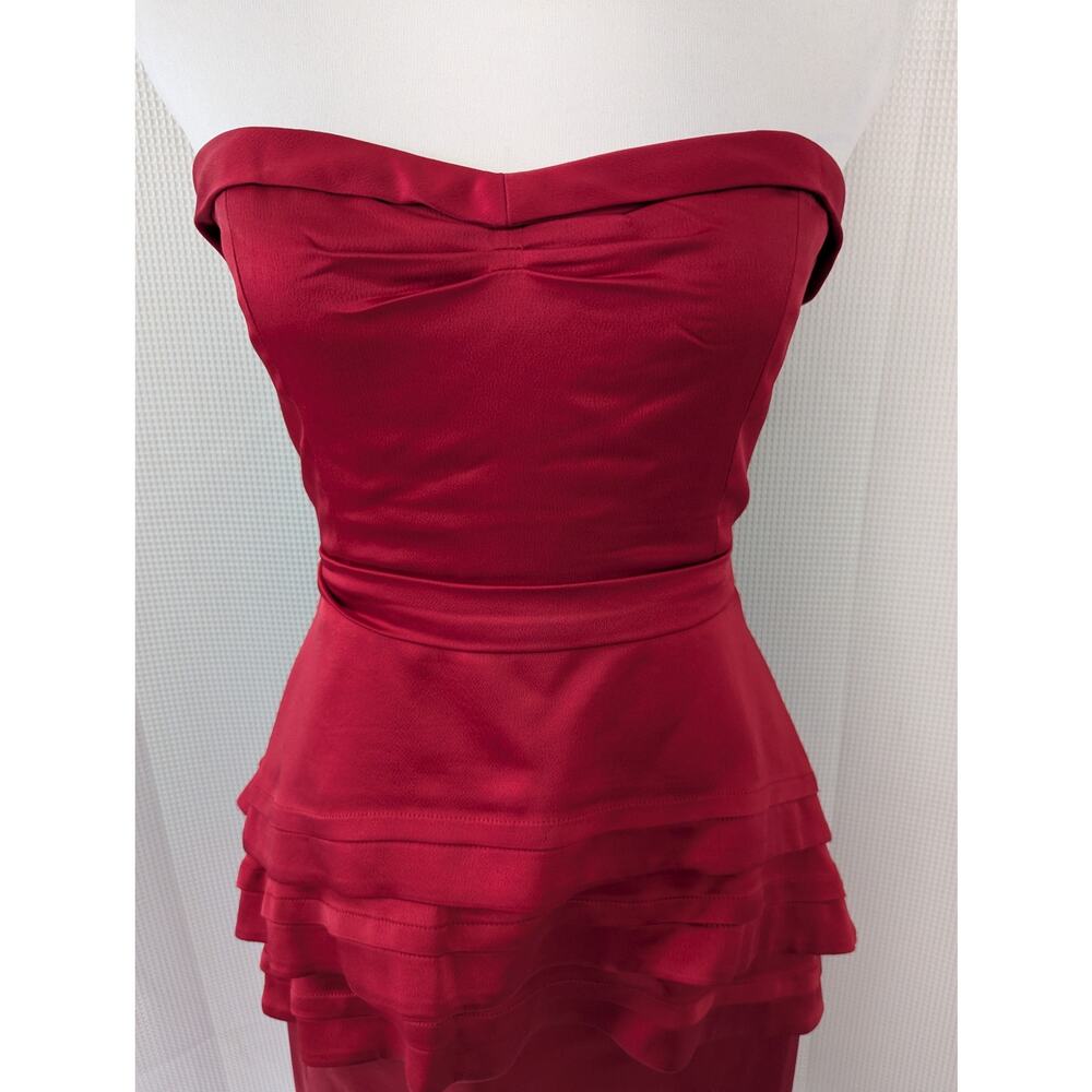 BCBGMaxAzria Red Strapless Ruffled Cocktail Dress - Picture 3 of 8